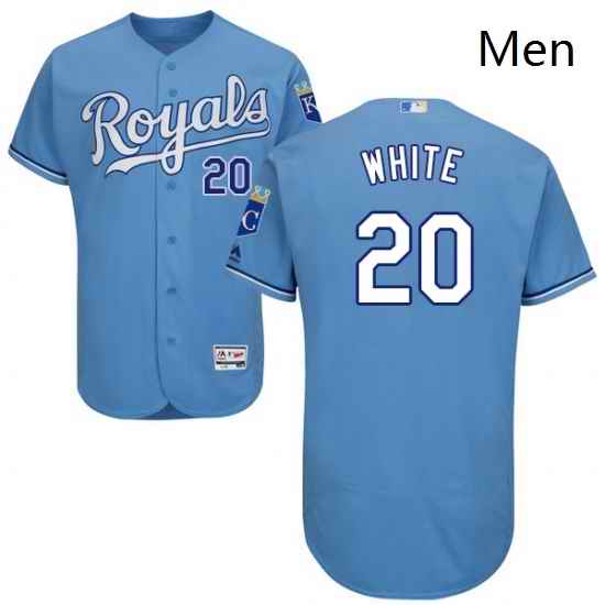 Mens Majestic Kansas City Royals 20 Frank White Light Blue Alternate Flex Base Collection 2018 World Series Jersey